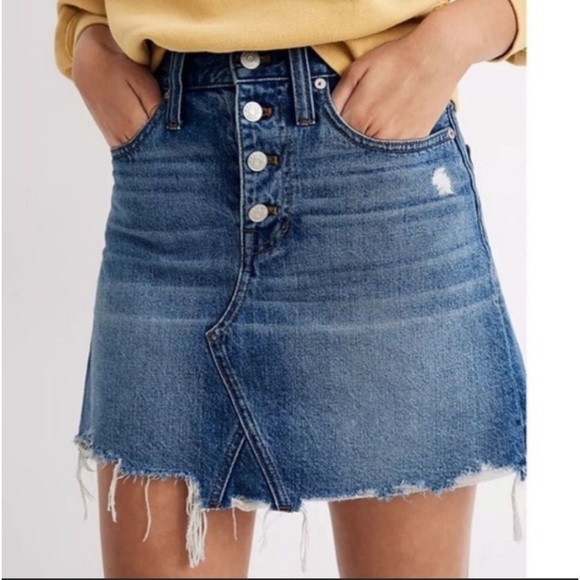 MADEWELL Rigid Denim A Line Denim Jean Button Fly Mini Skirt Size 27 - Picture 1 of 7